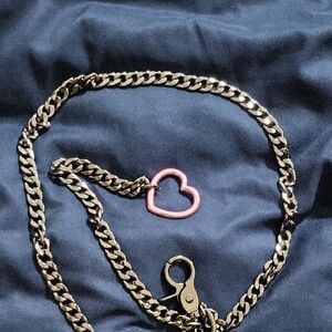Gold-Tone Chain Belt with Pink Heart Charm
